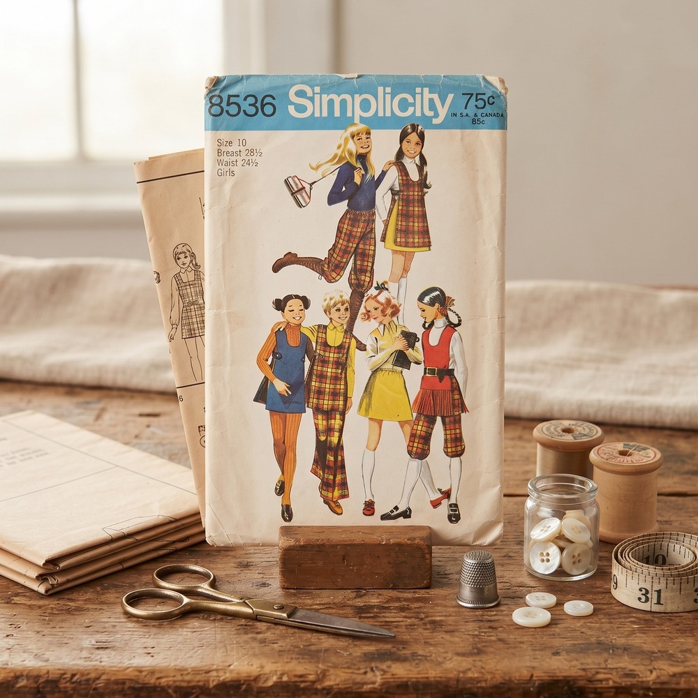 Vintage 1971 Simplicity 9536 Girls Pattern Pop-On Tunic Bell Bottoms Knickers 10